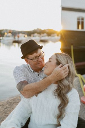 Romantic sunset moment captured by the water.