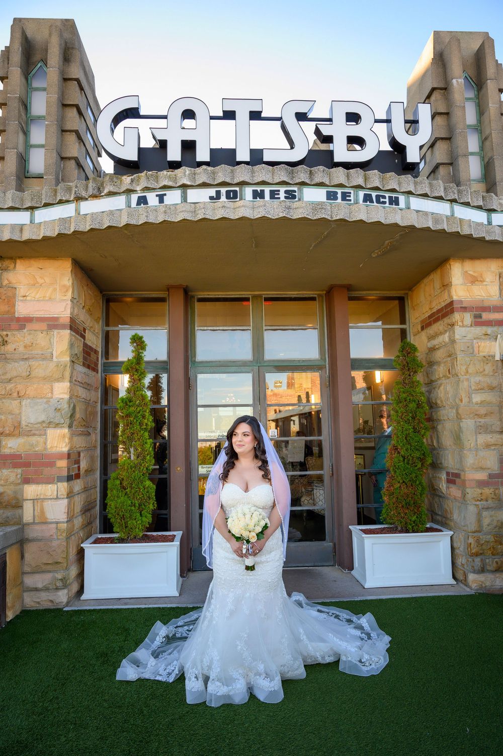 Gatsby wedding at Jones Beach Long Island, with vintage bride  portrait by Deja Vu Studios