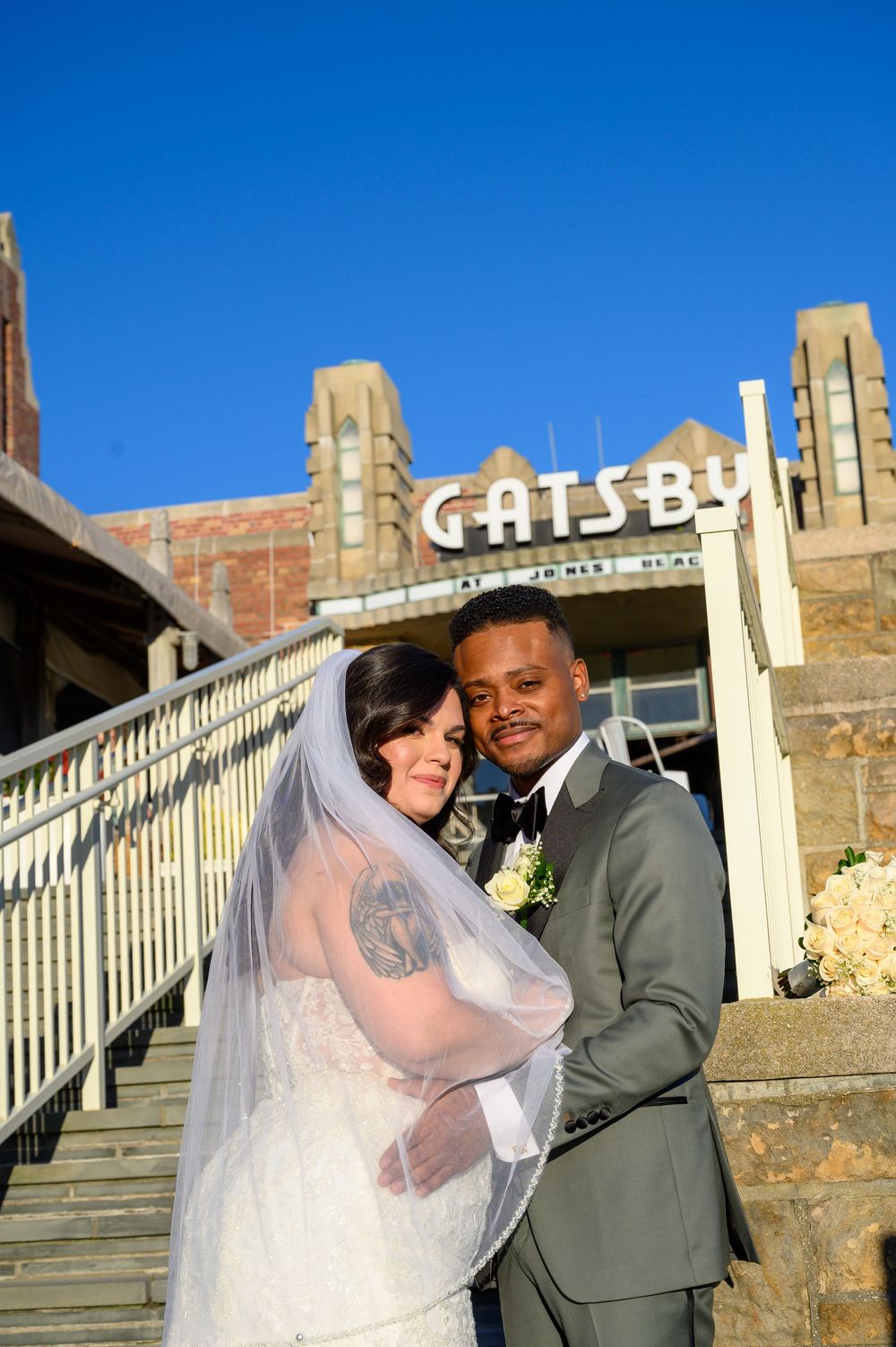 Gatsby wedding at Jones Beach Long Island with vintage bride and groom portrait by Deja Vu Studios
