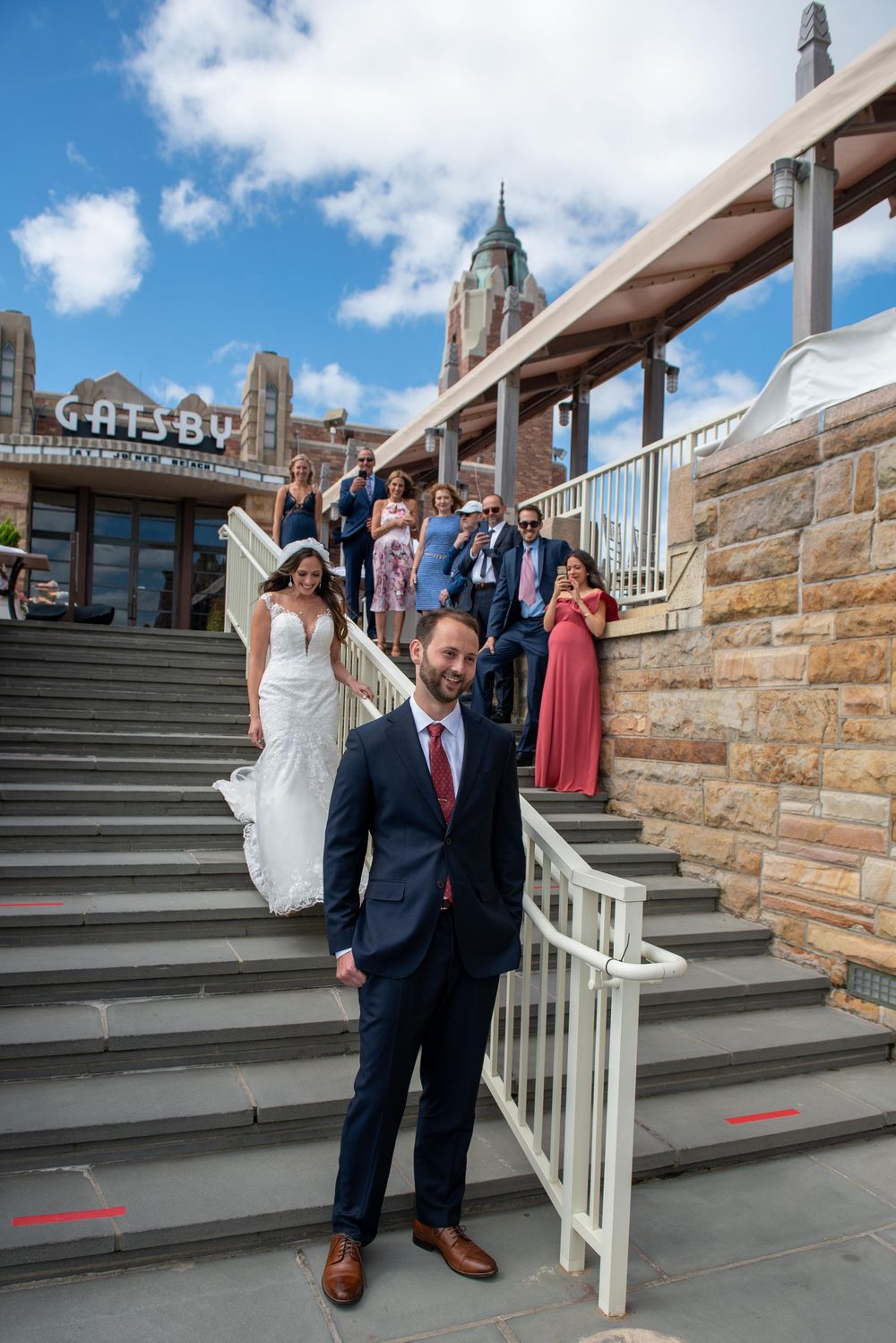 Emotional ceremony moment at Jones Beach Gatsby wedding, first look