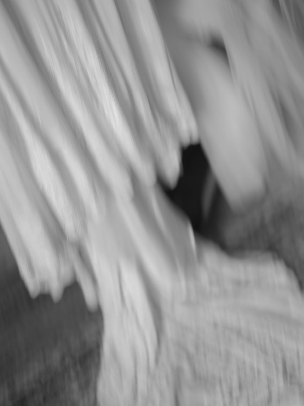 Abstract black and white motion blur photograph of a wedding dress in movement.