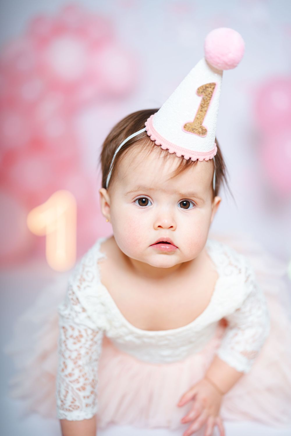 Baby girl cake smash photography session in New Jersey with soft and elegant setup