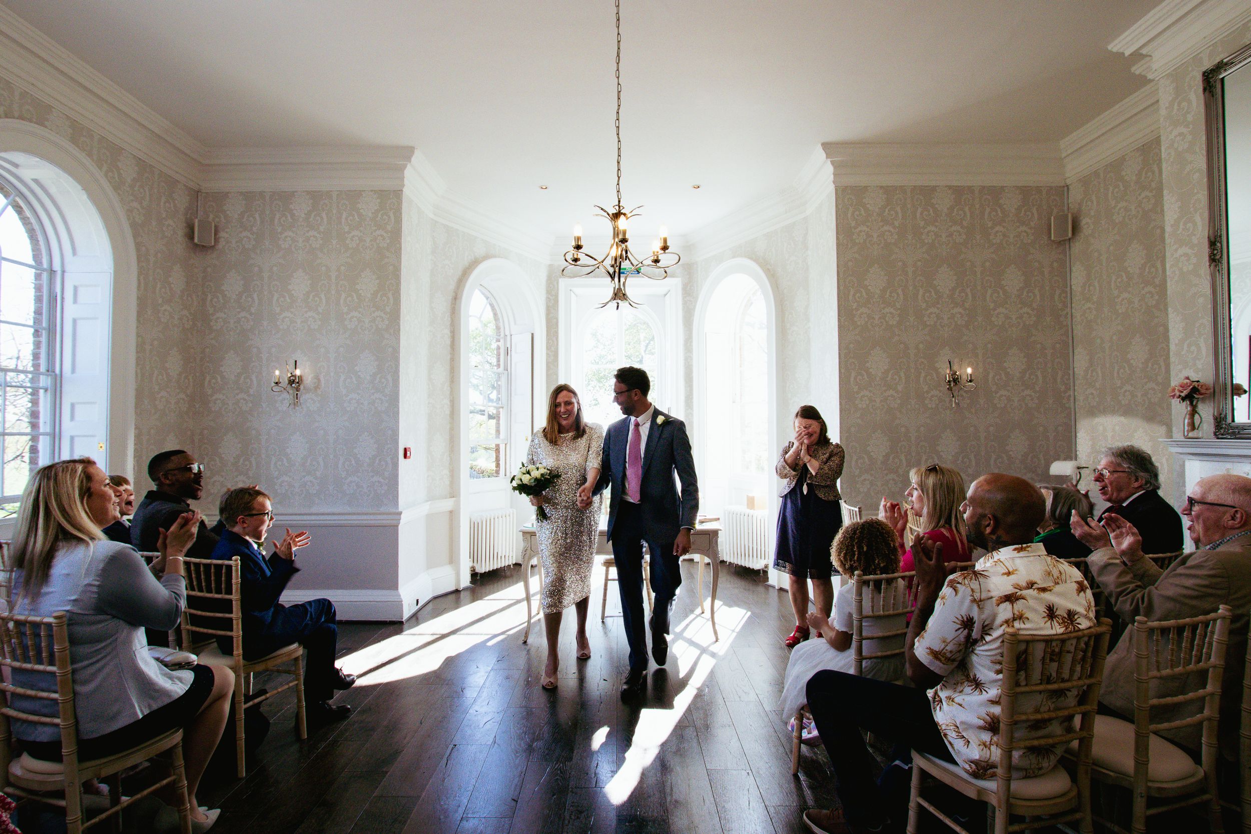 walking out as a married couple at Morden Park House