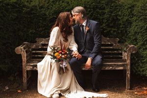 kissing in the gardens of Weybridge register office
