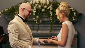 exchanging of rings at Old Marylebone Town Hall