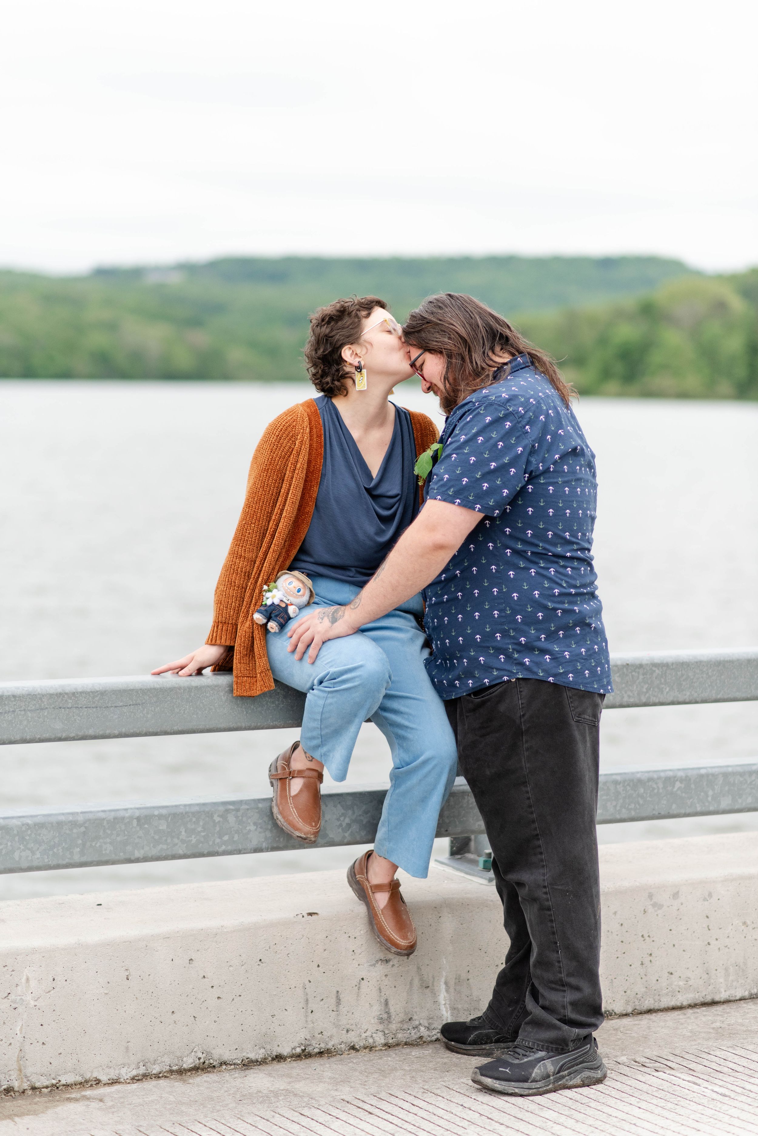 Couple on a bridge at Quemahoning Dam in Somerset County Pennsylvania