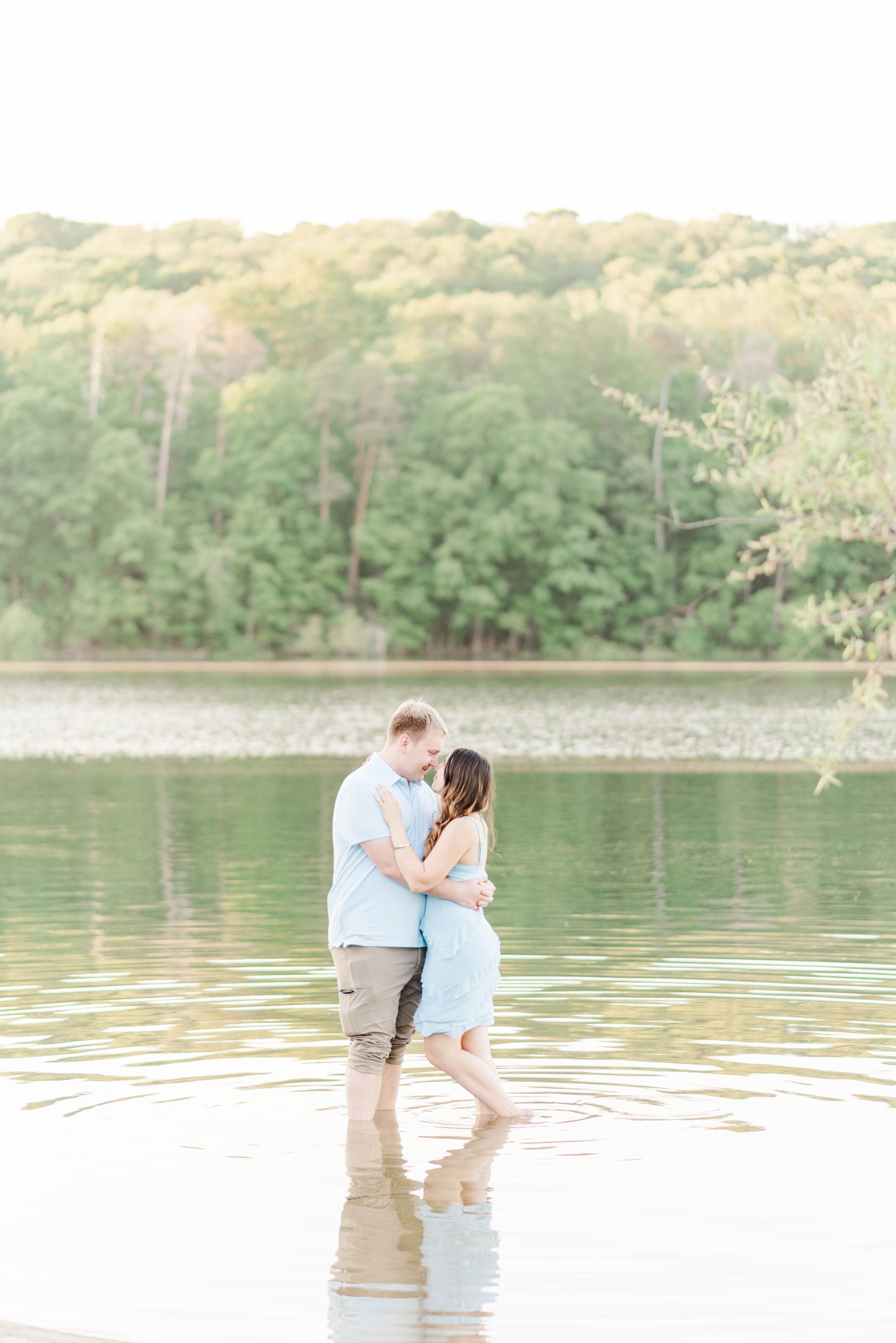 Engagement session at Quemahoning Reservoir in Western Pennsylvania, intimate pose in the water