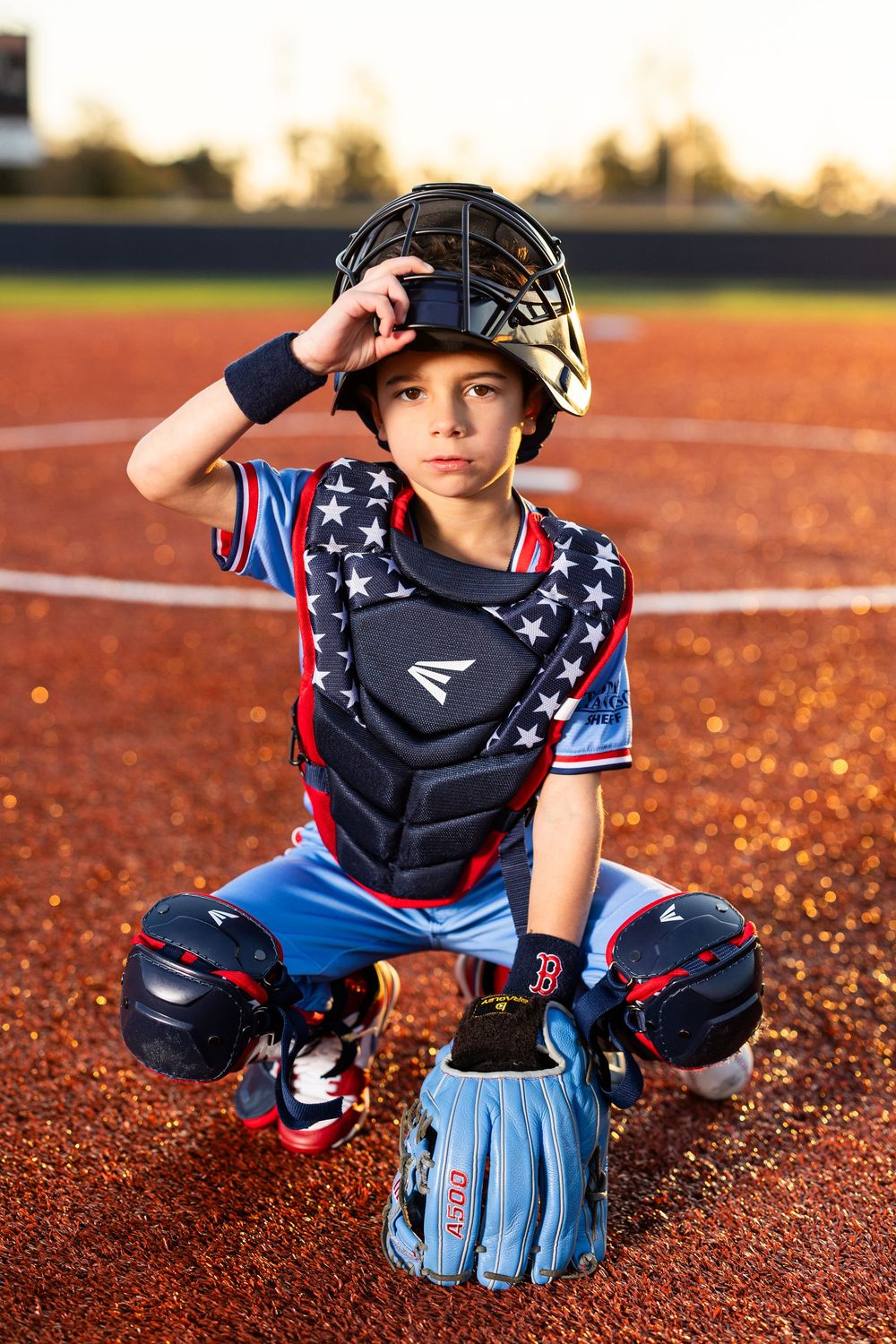 Youth baseball portrait using off-camera flash during a team media day in Lake Charles, LA. Ballistics at Westlake High School Field