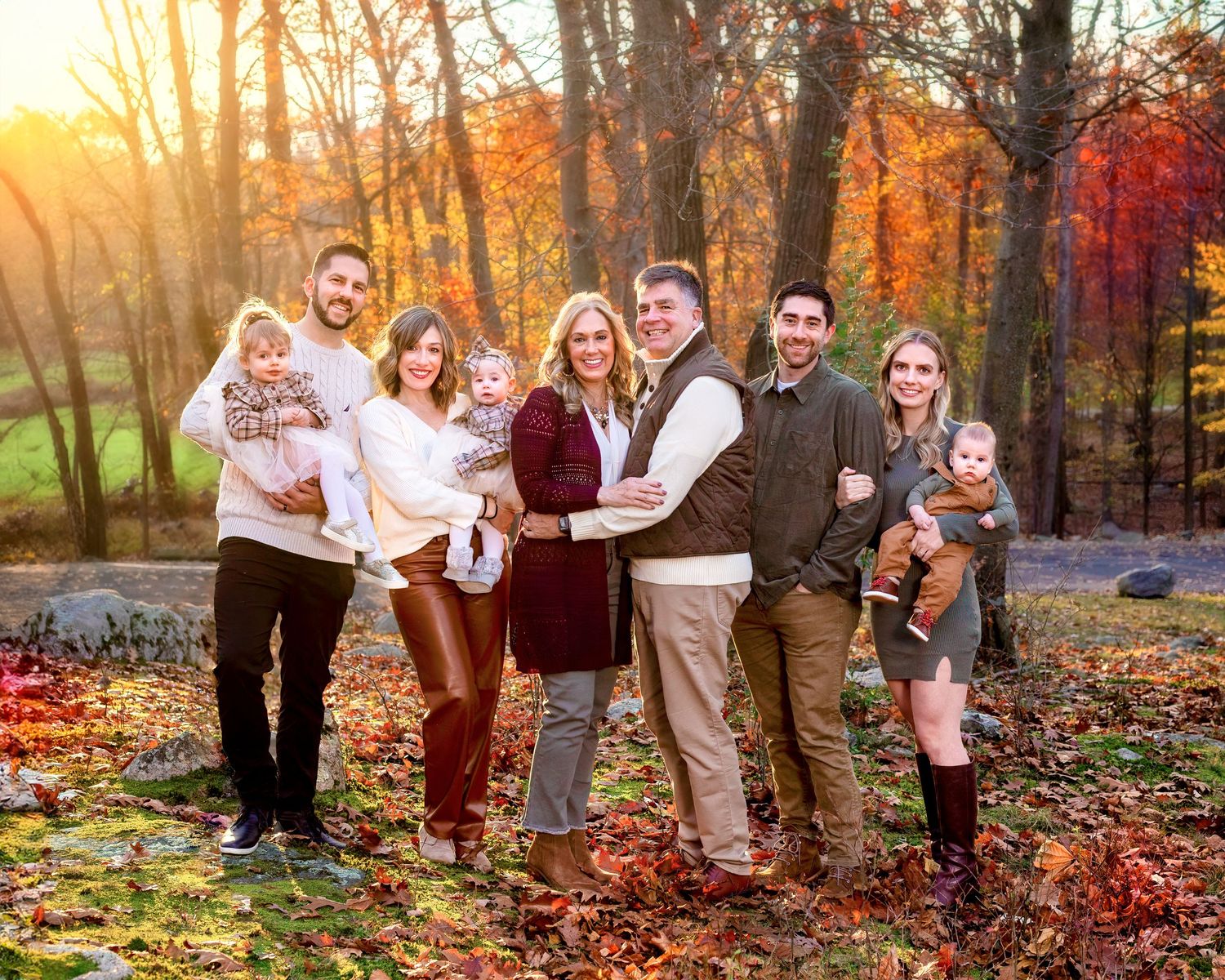 Bergen County Family Photographer captures extended family session in fall with 3 babies and toddlers