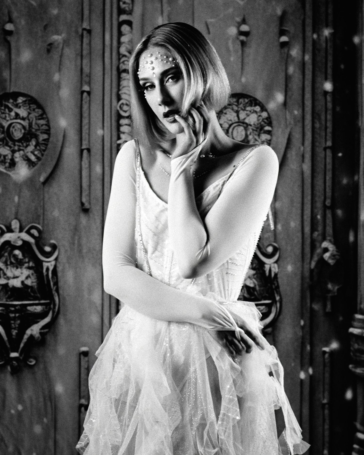 David G Holt Photography - Ethereal white dress portraits with ornate architectural details.