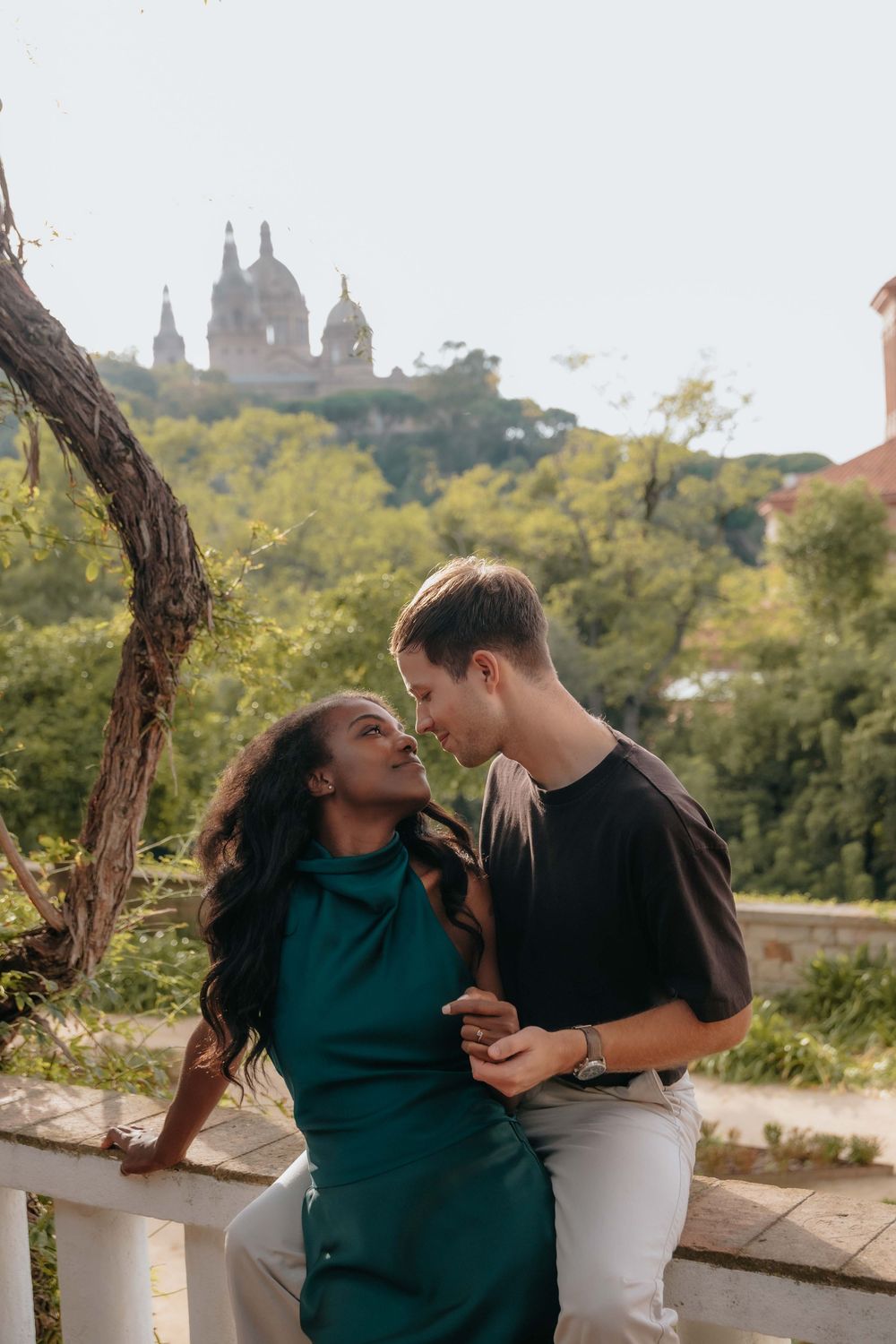 Candid Barcelona photographer capturing first time couple in front of camera.