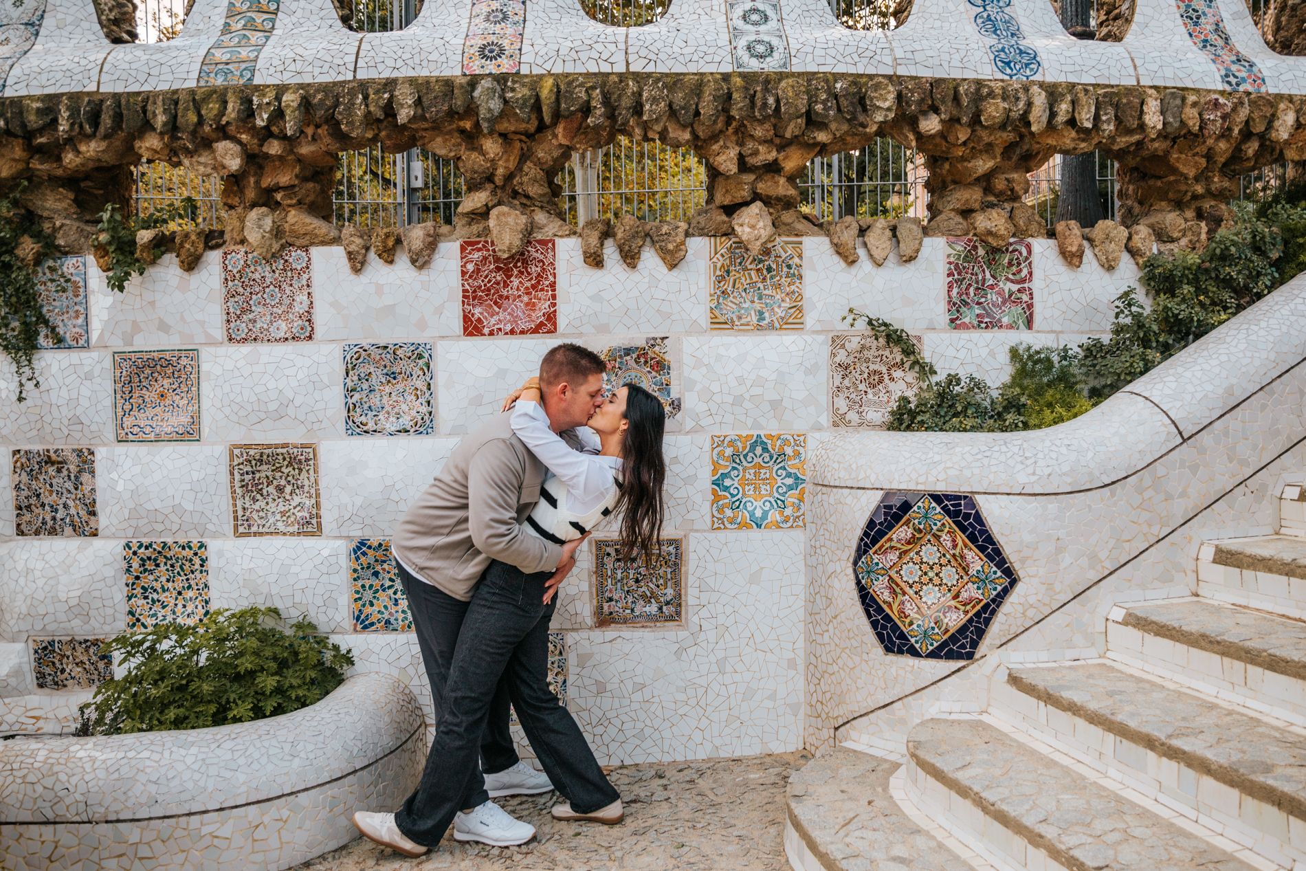A surprise proposal in Park Güell, Barcelona—capturing love, excitement, and the happiest ‘YES!’ ever.