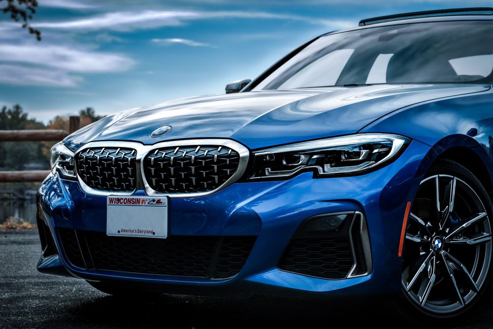 Blue bmw car front end