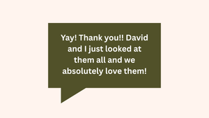 A green speech bubble message with text expressing gratitude and love for photos that were looked at.
