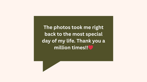 A green speech bubble showing an appreciative message about special photos bringing back memories.