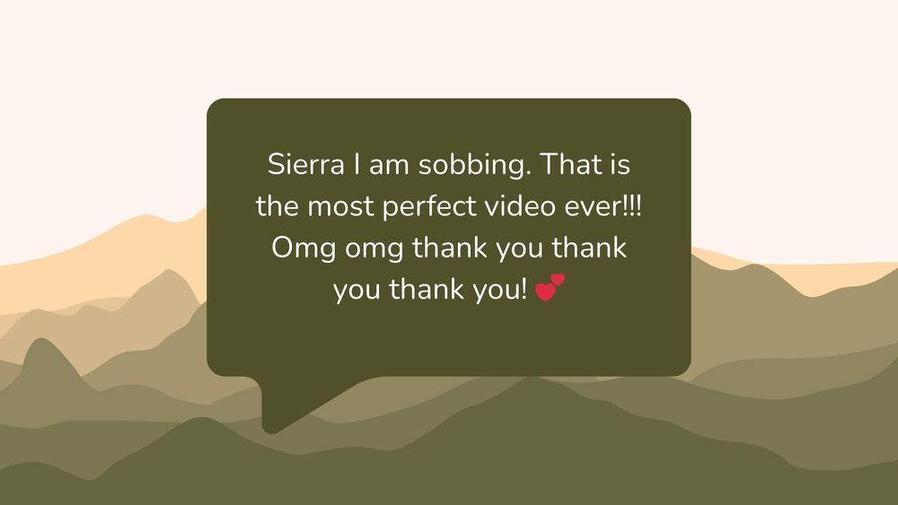 Chat interface showing green message bubbles on a desert mountain background.