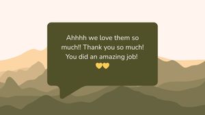 Green chat bubbles with thank you messages displayed over a mountainous desert landscape.