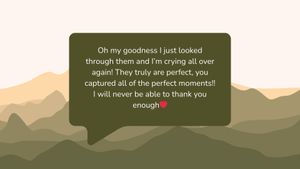 Text message expressing gratitude with green chat bubble displayed over a mountainous background.