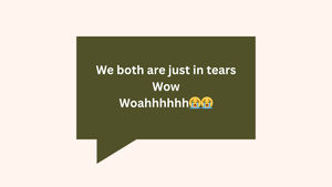 Three text message bubbles displayed against a light background showing a conversation with emotional reactions.