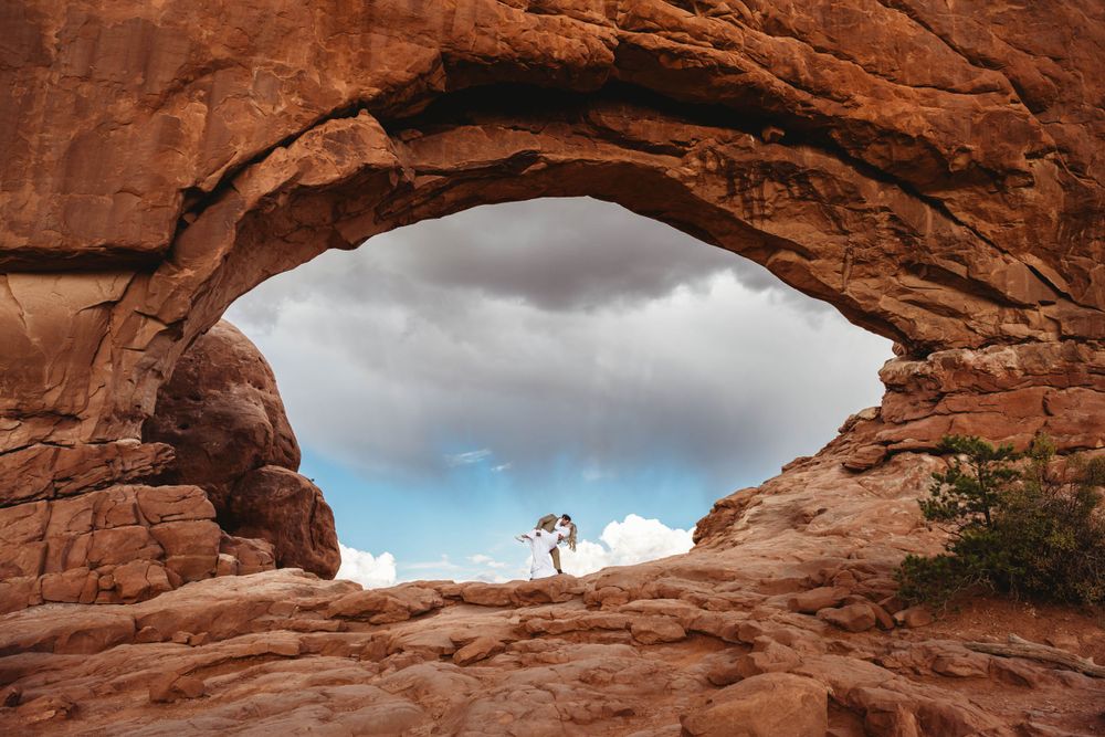 Elopement photography of couple in Arches National Park in Moab, Utah.