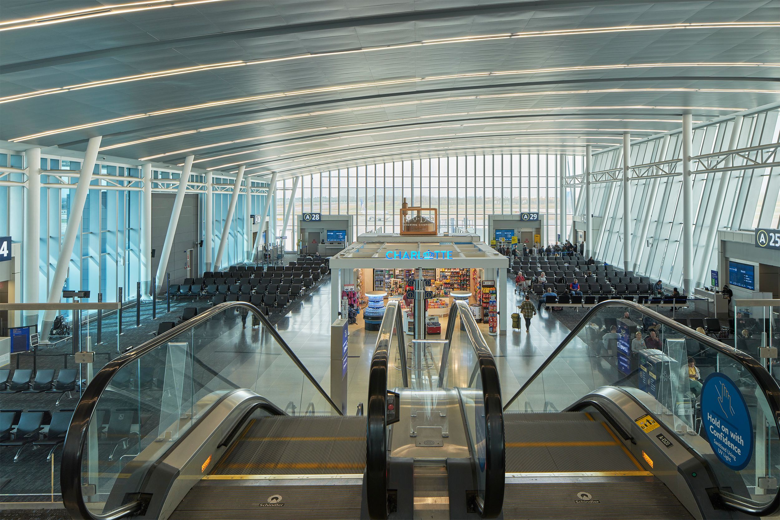 Interior photo of the new terminal at the Charlotte Douglas International Airport by Cincinnati photographer Studio 66