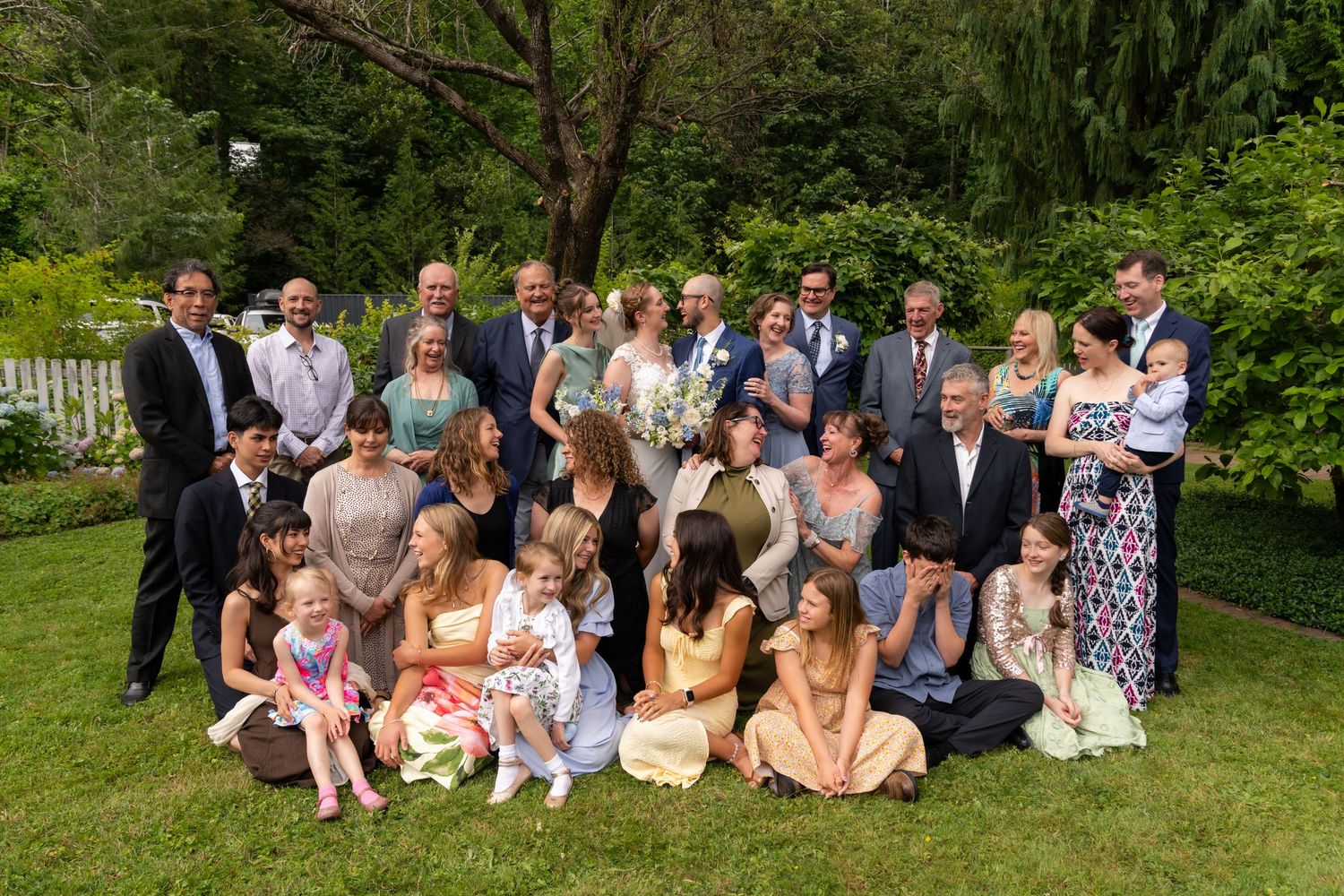 Wedding ceremony with family at Bush House Inn Index, Washington