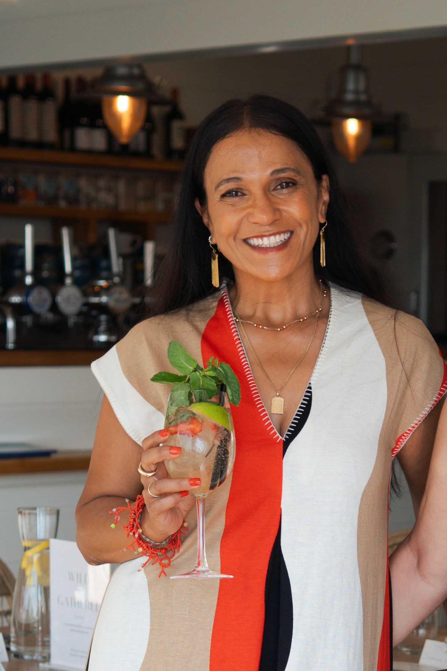 Sonia Shaw enjoying a drink in the sunshine