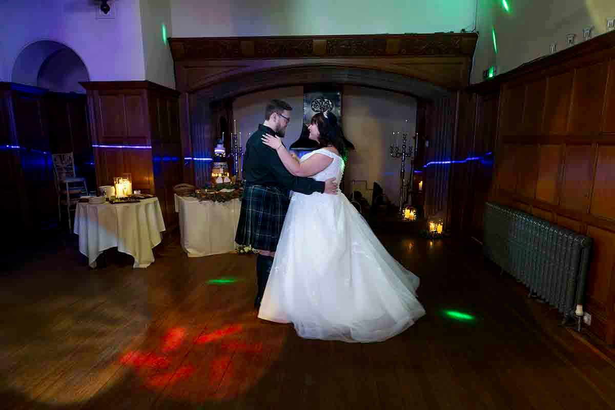 the first dance in the baronial hall at Dalston Hall, Cumbria's premier wedding venue