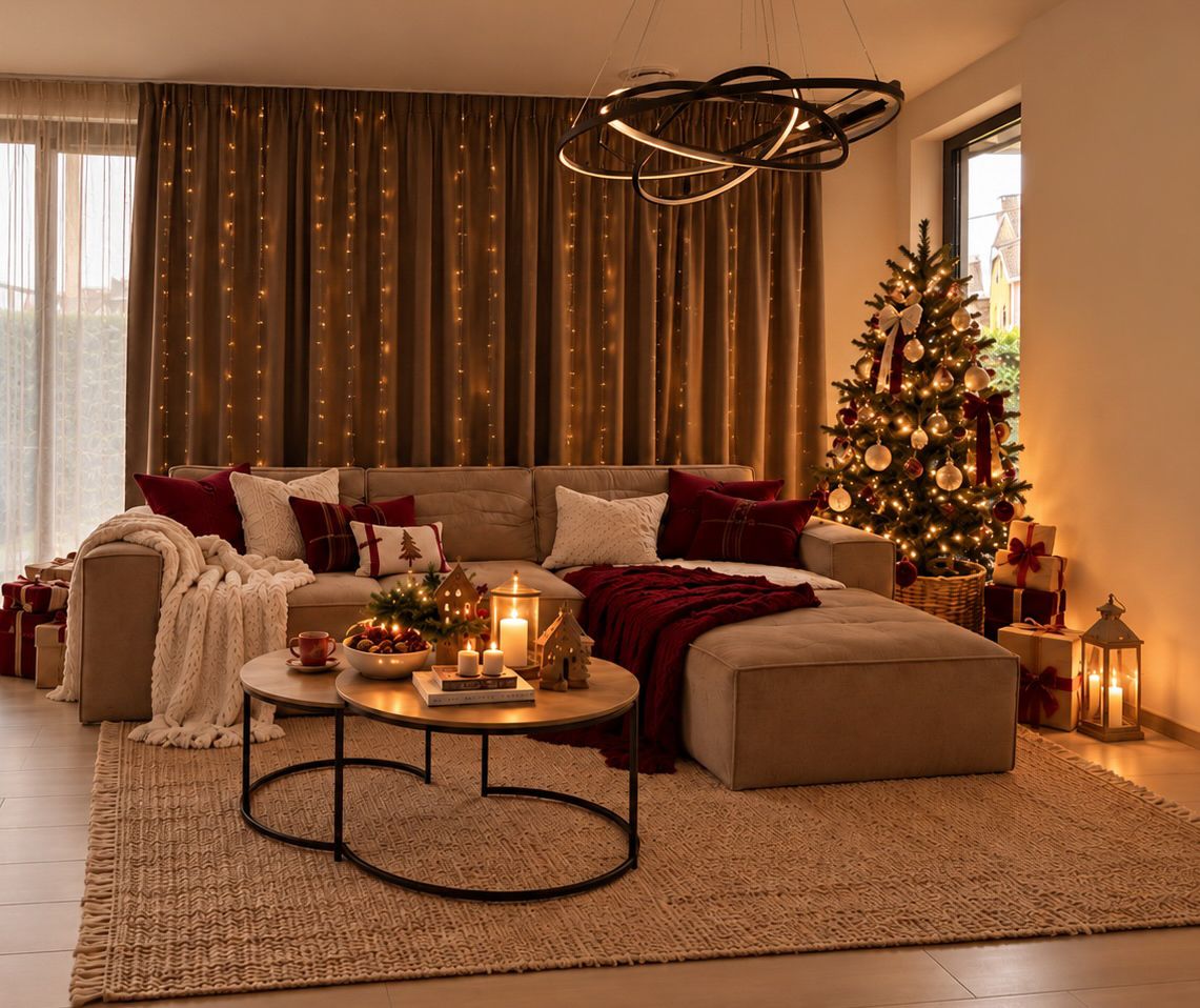 Cozy Christmas mini session setup in a living room at Andra’s Photography studio in Vilvoorde