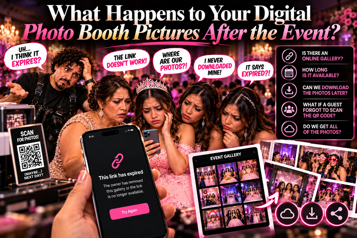 Mansfield TX quince photo booth rental with premium 5×7 prints, digital sharing, 56-inch Mirror Photobooth and trained DFW event staff TX