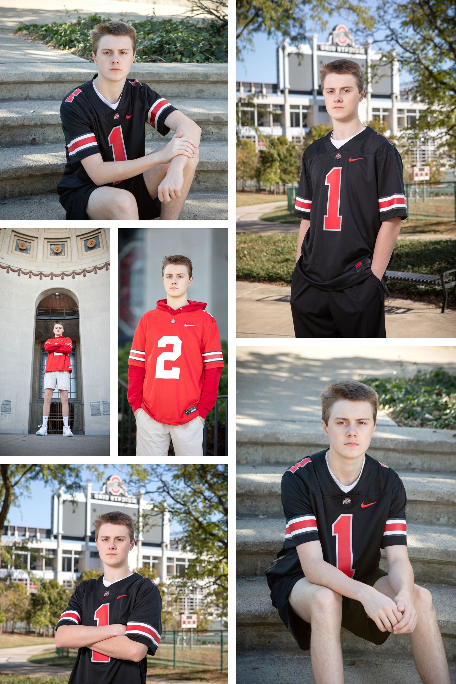 Grove City senior photos at THE Ohio State University with Buckeye football style and Ohio Stadium senior session.