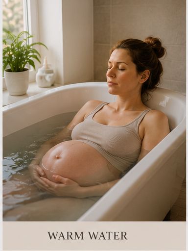 Pregnant woman relaxing in warm water during labour