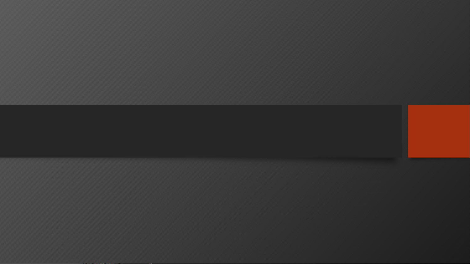 Minimalist dark gray background with a horizontal black banner and a bold burnt orange square accent on the right side.
