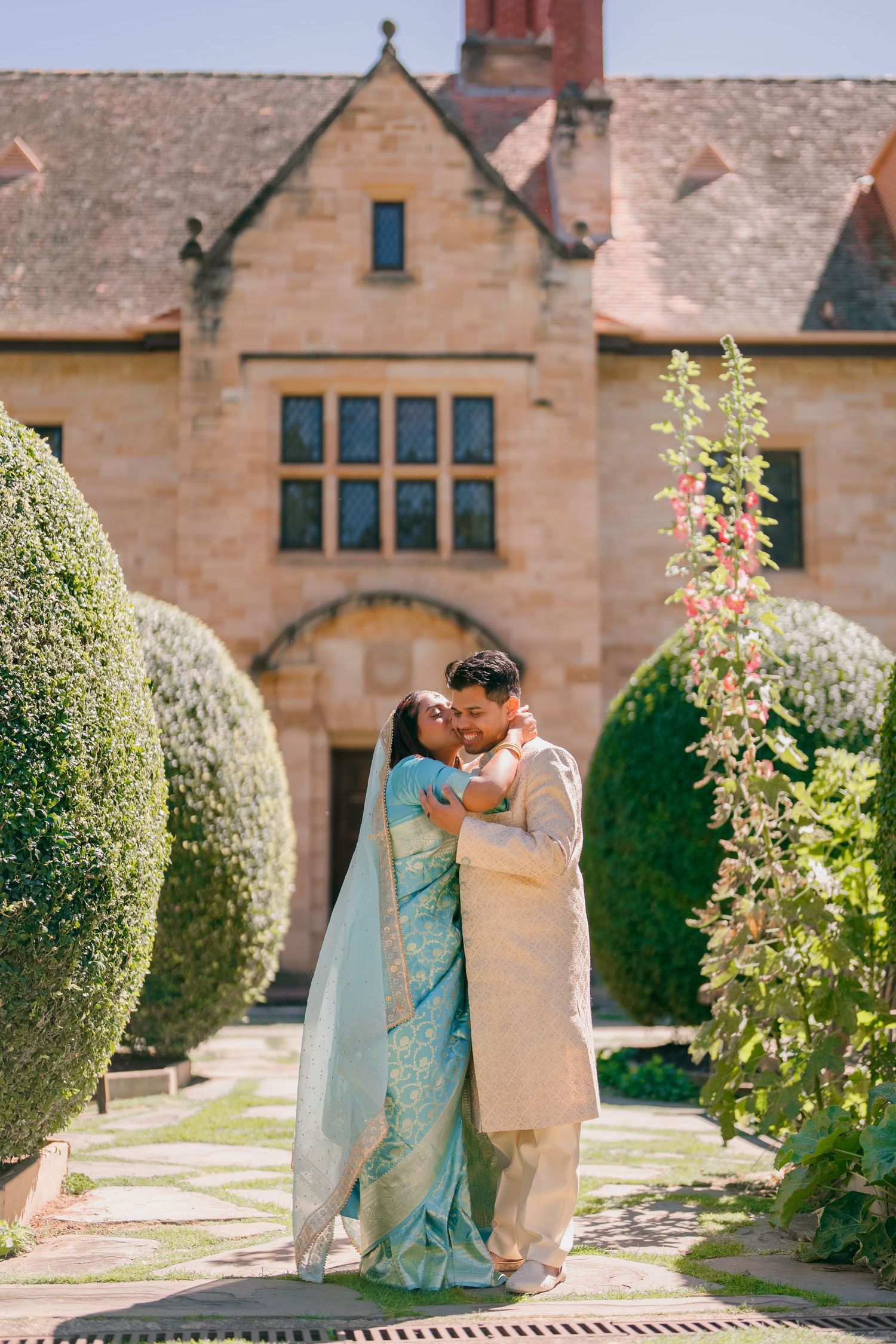 Engaged couple at Carrick Hill historic house garden, Adelaide wedding photographer
