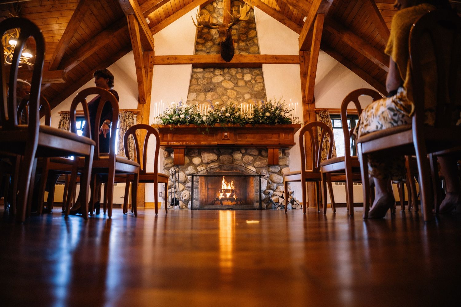 The Post Hotel library set for a wedding ceremony in Lake Louise