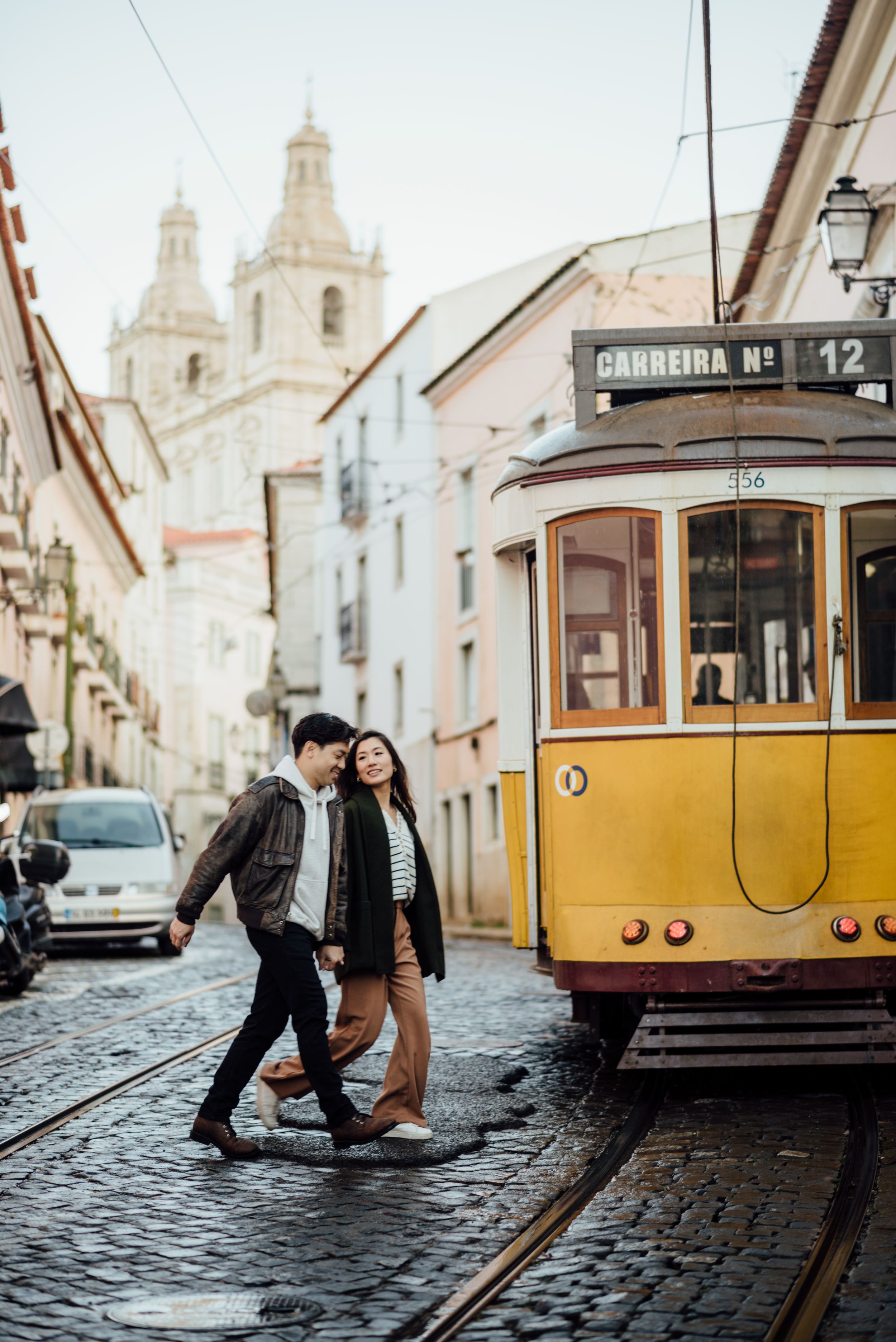 Lisbon tram, couple, photographer Portugal