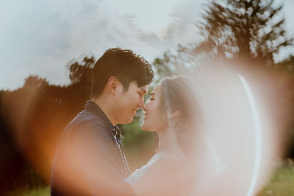 Intimate close-up of couple sharing a tender moment outdoors.