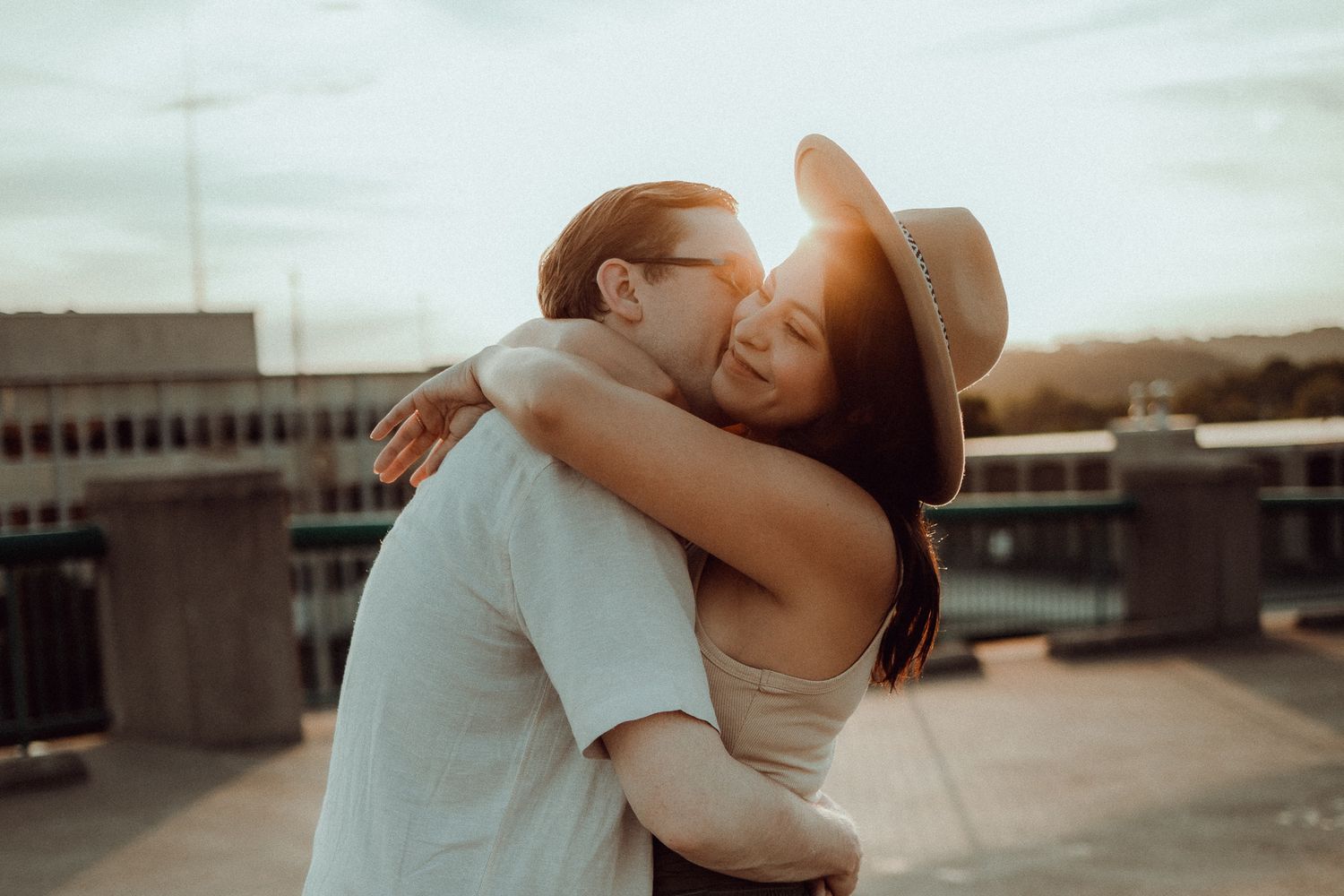 Louisville engagement photographer, creative engagement session on rooftop, date night ideas