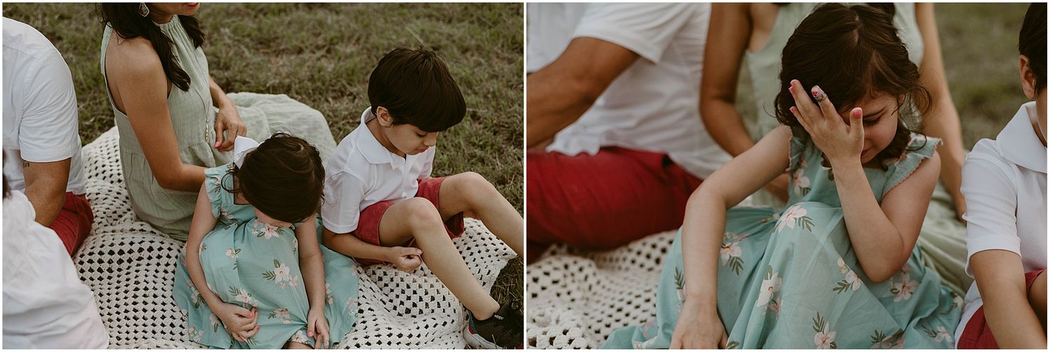 Intimate family moments captured during an outdoor photoshoot.