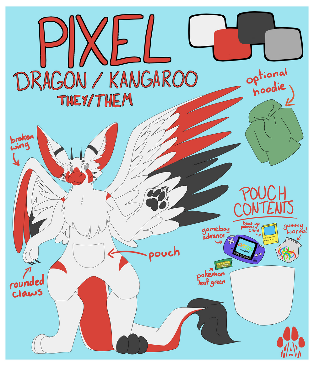 An illustrated character design reference sheet.