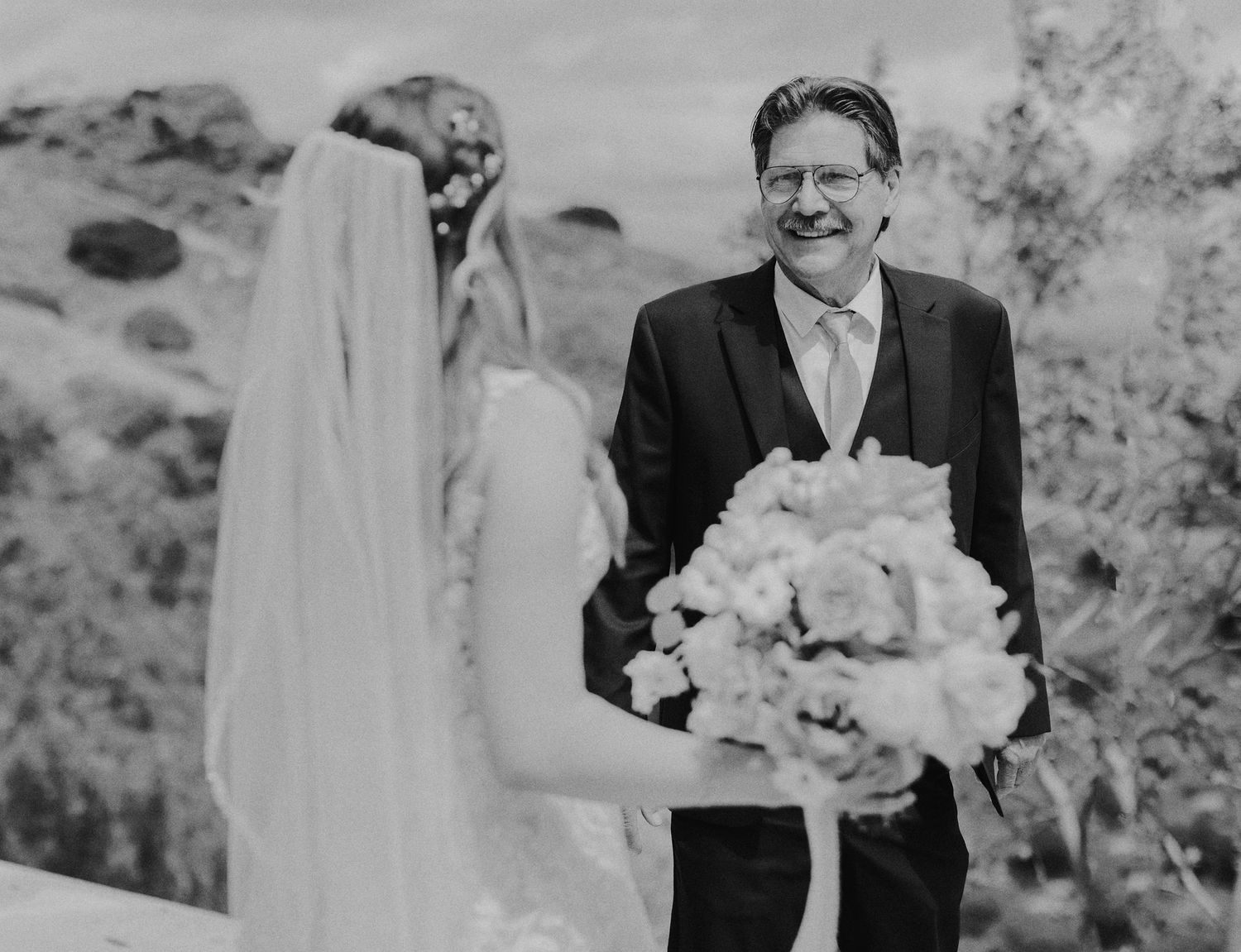 E Noelle Photography in-home wedding in Hidden Hills Los Angeles, bride's first look with father