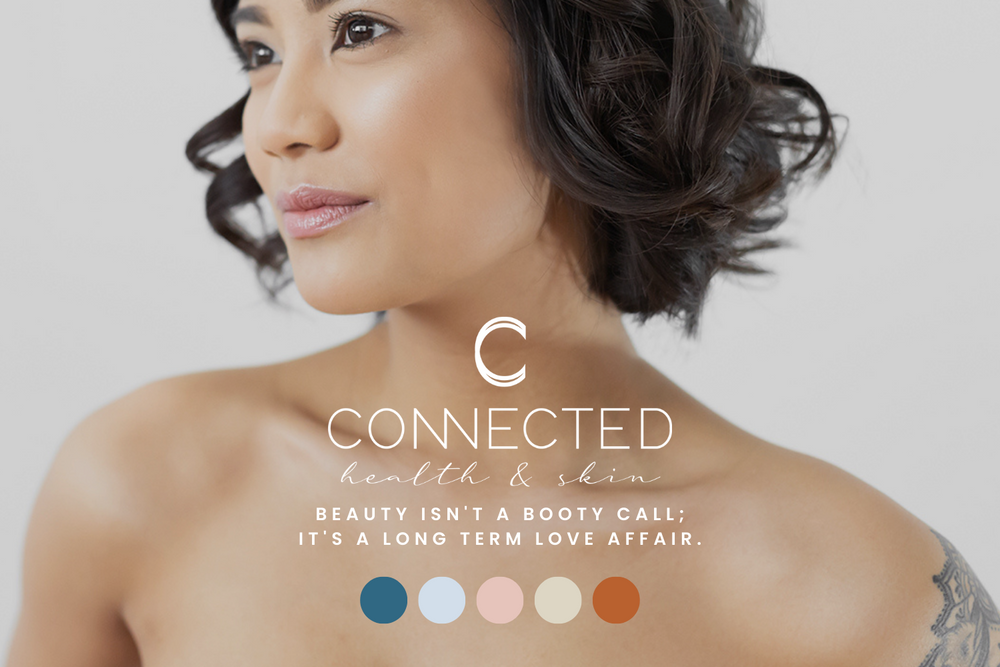 Connected beauty brand logo design with elegant typography and color palette.
