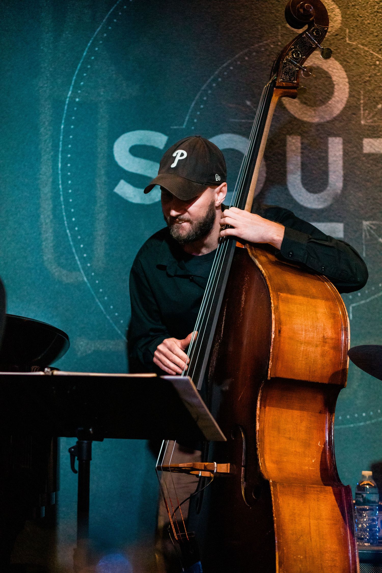 Bassist playing upright bass