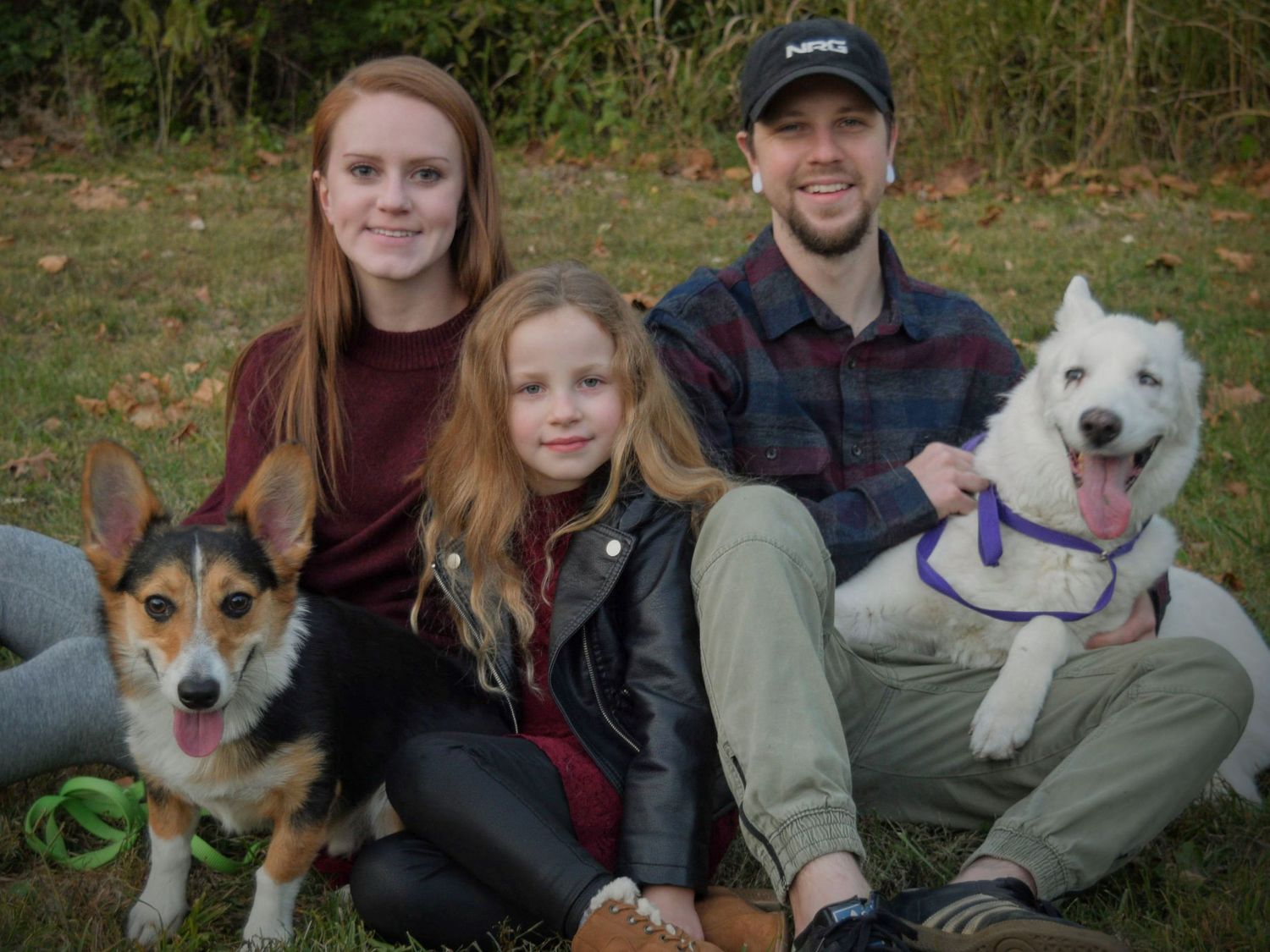 Family portrait with dogs. Fall portrait session. Frank Vaydik Park Kansas City, MO