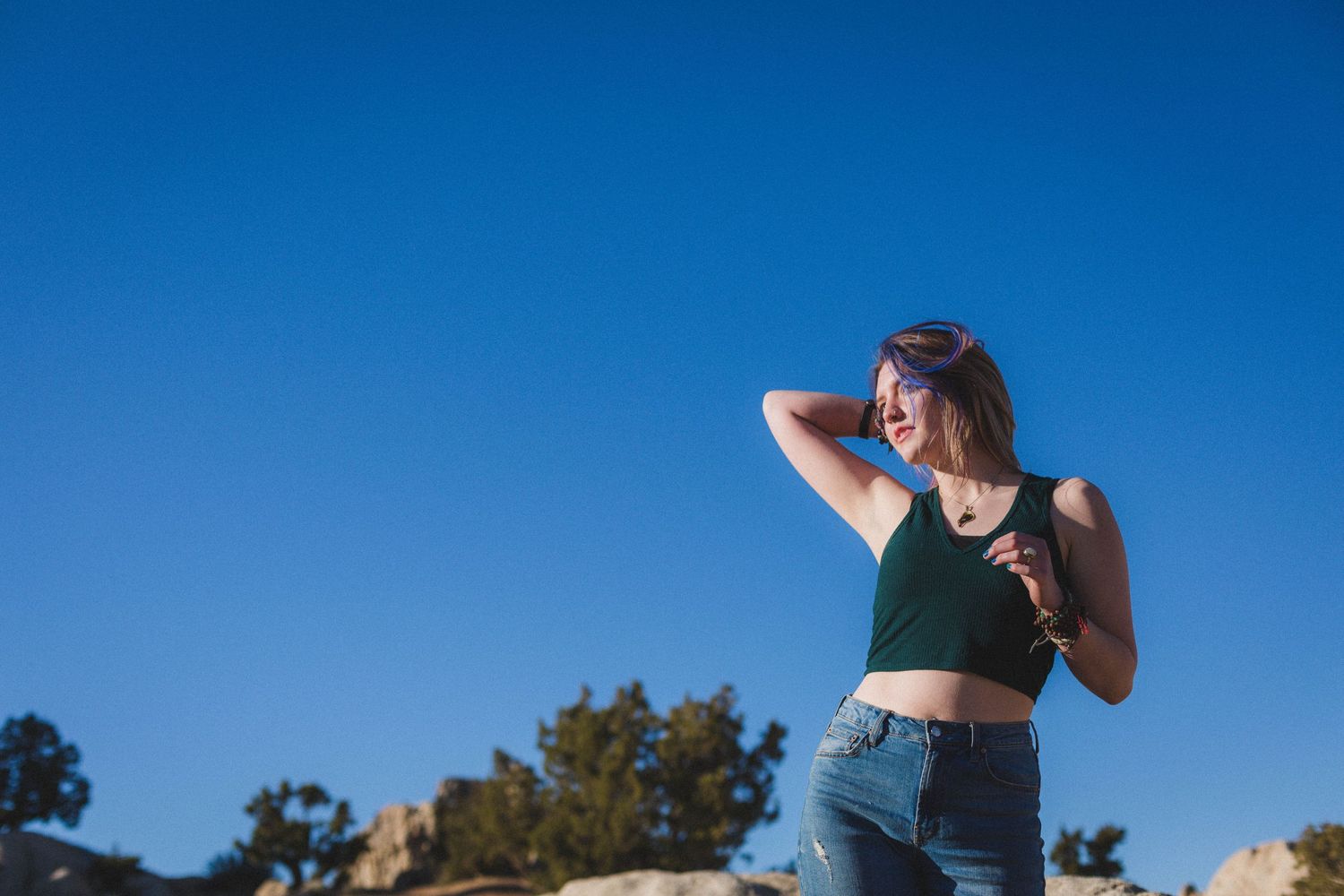Moon Rocks Desert Nevada Senior Photo with blue hair