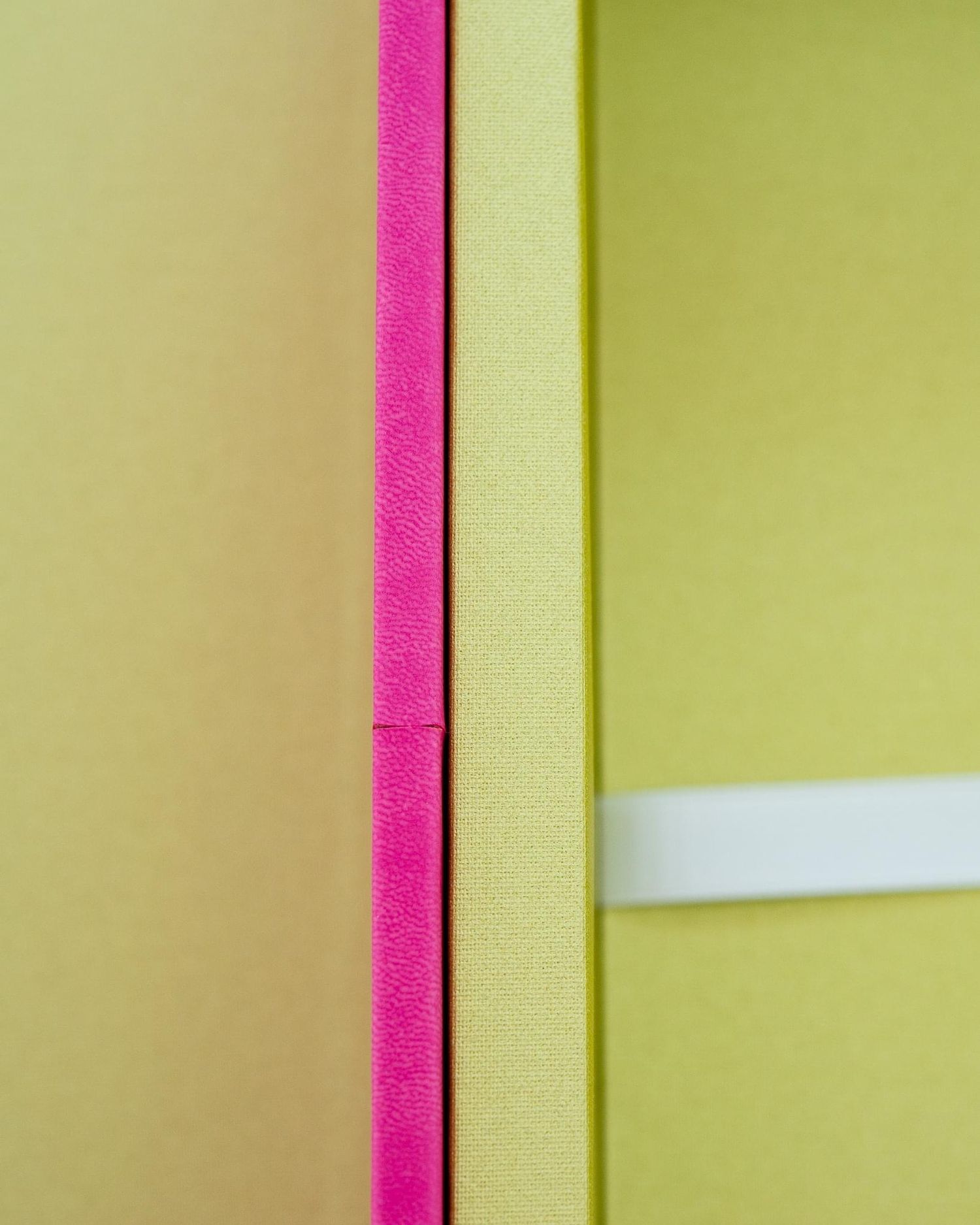Minimal architectural detail showing pink and lime green wall intersection.