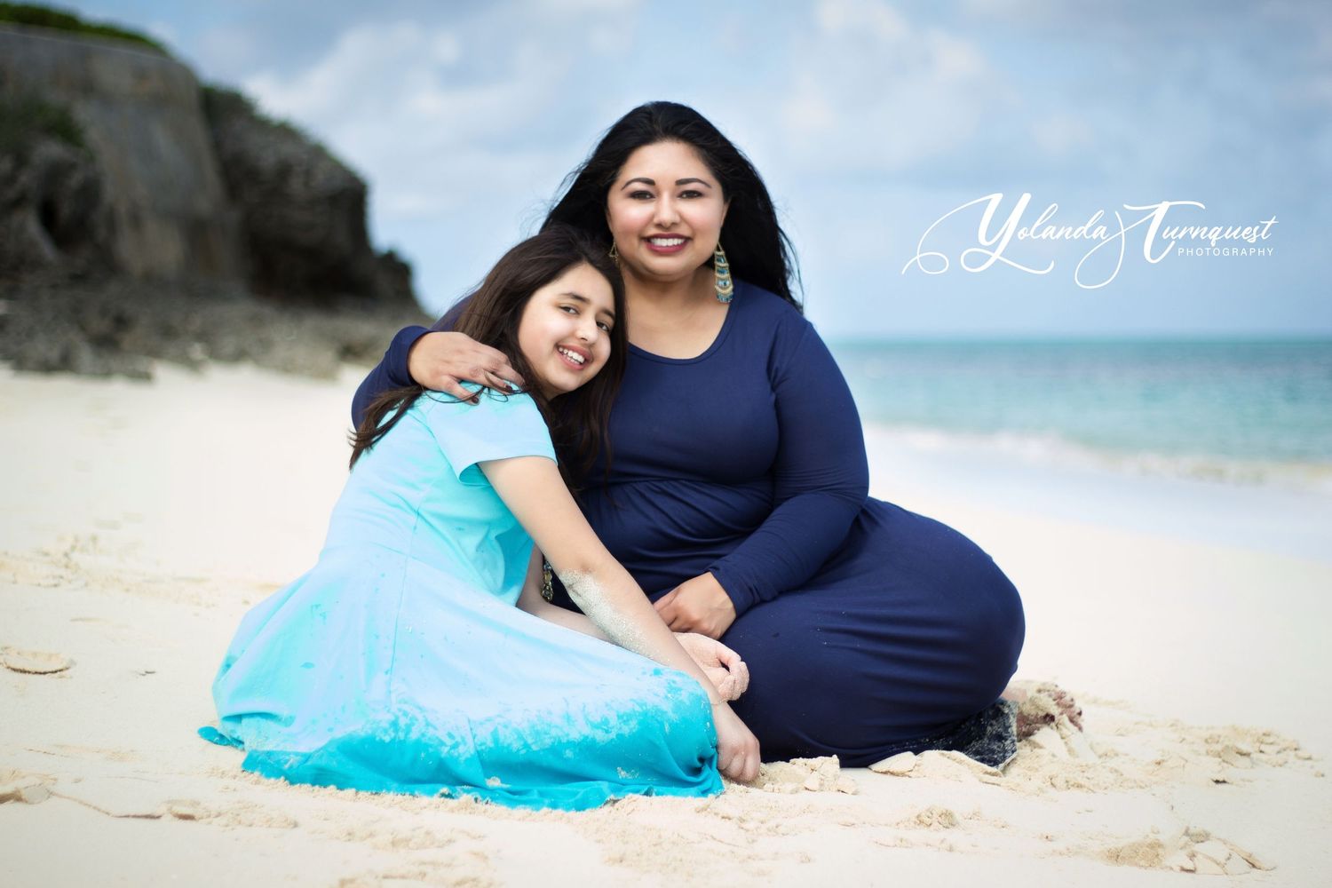 mother and daughter on beach nassau bahamas photographer