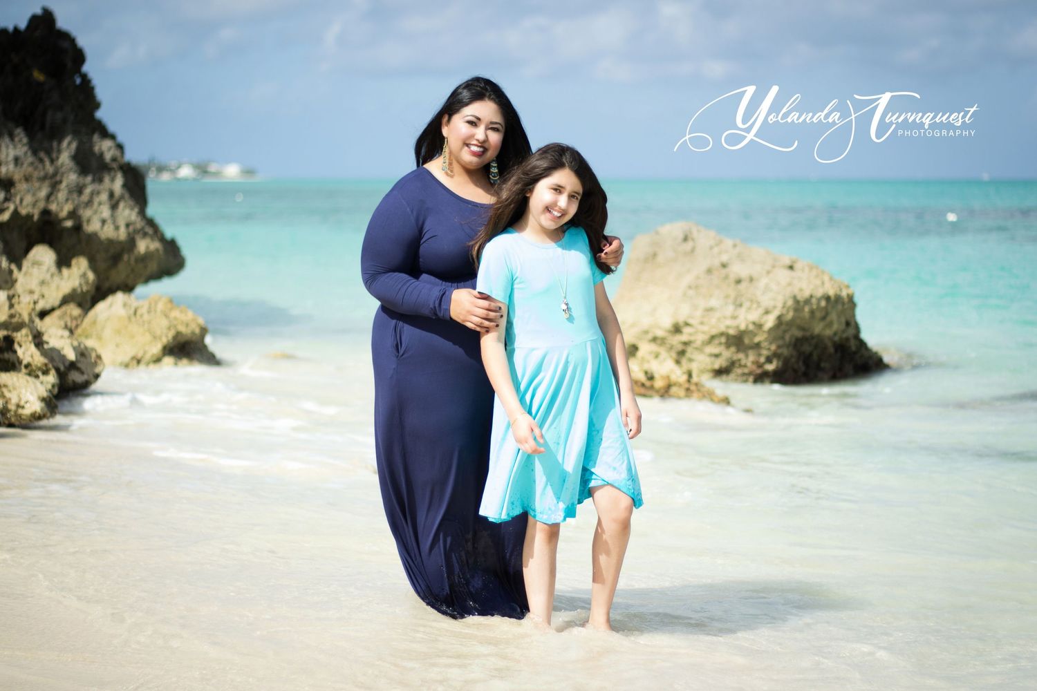 mother and daughter on beach nassau bahamas photographer