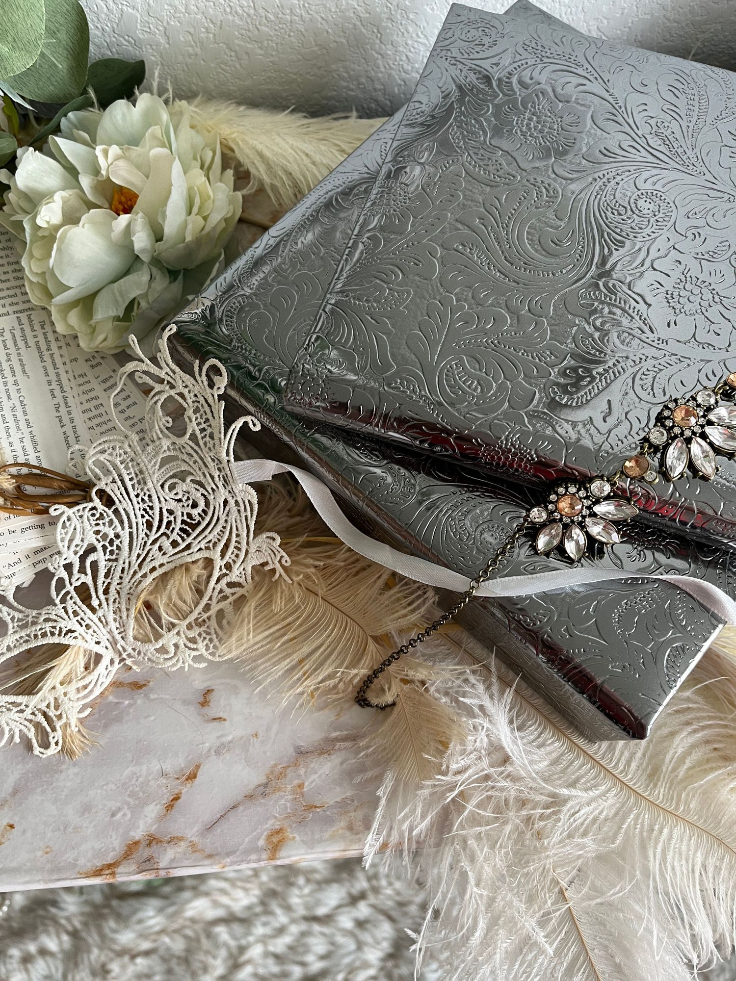 Boudoir By Elise in Colorado Springs Luxury Albums, embossed flower pattern mirrored album cover example