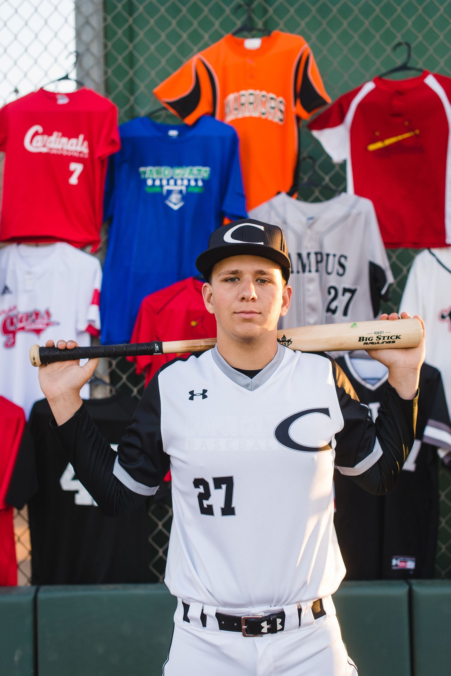 Campus Haysville high school senior pictures at baseball field - Derby, Wichita, KS photographer